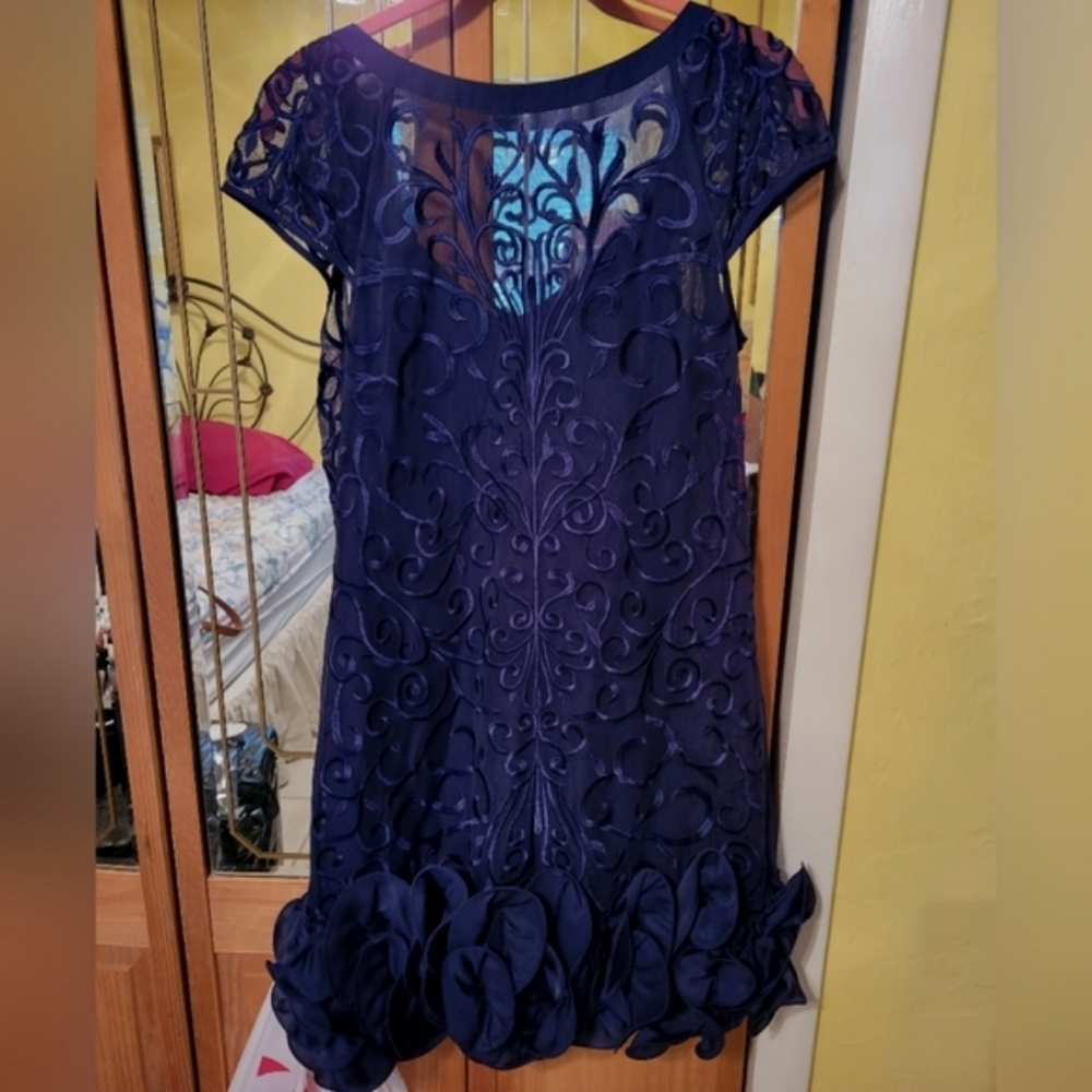 Jessica Simpson floral lace overlay ruffle hem sheath dress size 10